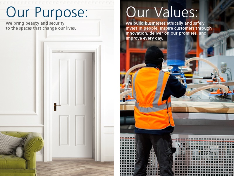 Two vertical images side by side listing our purpose and our values.