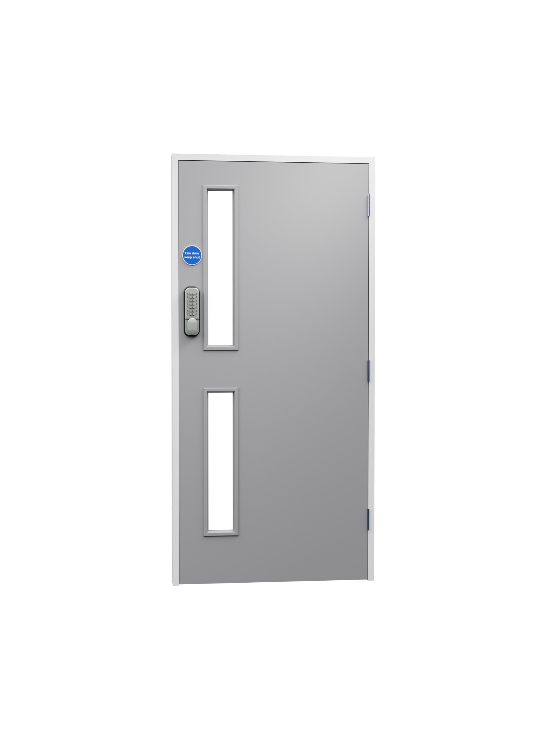 A grey communal doorset with glazing